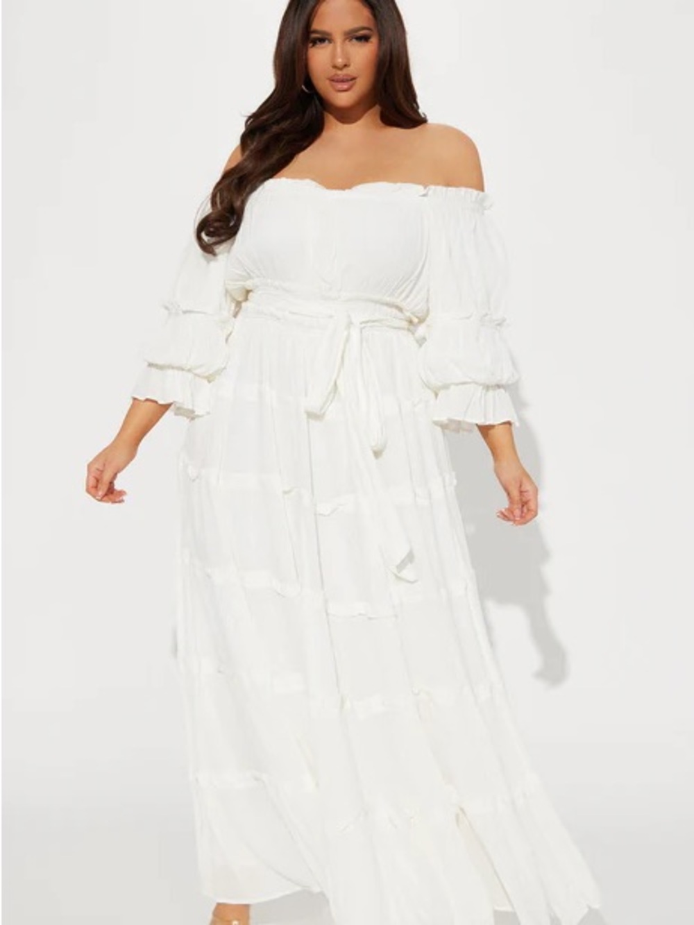 Delina Off-Shoulder White Maxi Dress 1X NWT